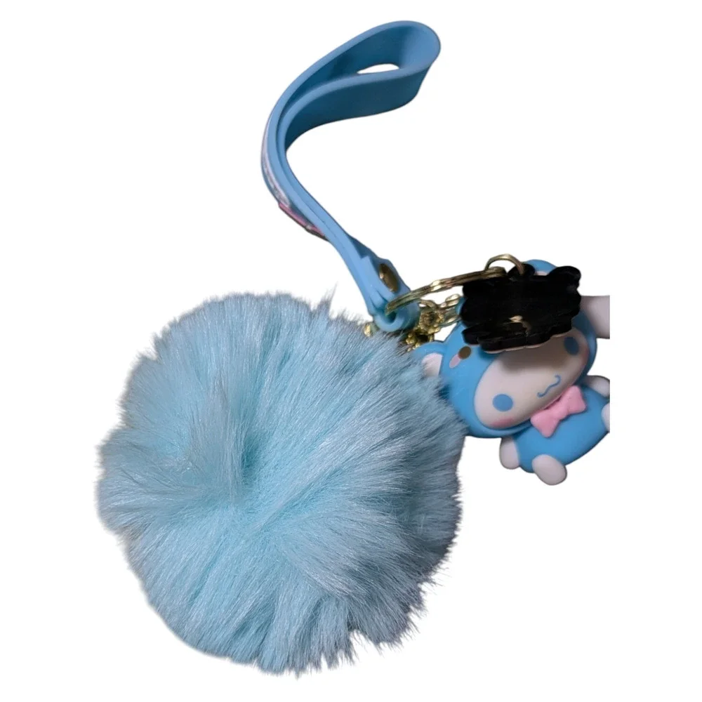 Hello Kitty And Friends - Cinnamoroll - Blue Fluffy PomPom Keychain - Brand New